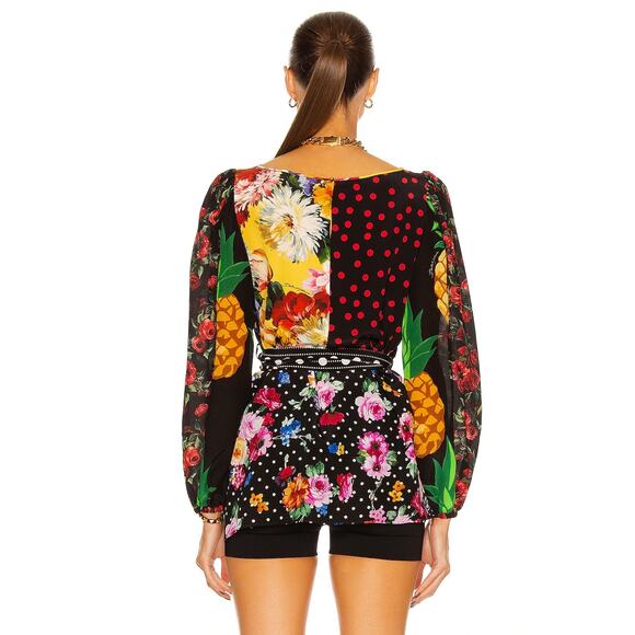 NWT DOLCE & GABBANA Printed Patchwork Blouse Belted Multicolor IT 38 XS - Picture 3 of 9